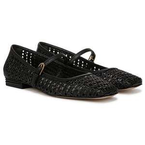 Franco Sarto Tinsley 2 Black Raffia Mesh Mary Jane Flat Shoes